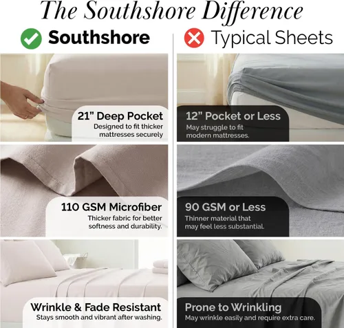 Miniatura 24 de Southshore Fine Living, Inc. Juego de 7 piezas de sábanas King divididas para cama ajustable, juego de sábanas King divididas con bolsillo de 21