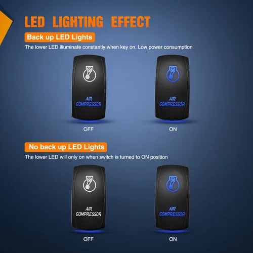 Miniatura 3 de Nilight - Interruptor basculante de compresor de aire con barra de luz LED, interruptores de 5 pines, láser encendido/apagado, interruptores SPST