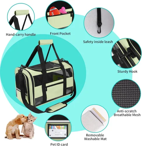 Miniatura 5 de Transportador de gatos y gatos de 20 pulgadas, grande, de lados suaves, para gatos, perros de menos de 25 libras, plegable para 2 gatos, bolsa