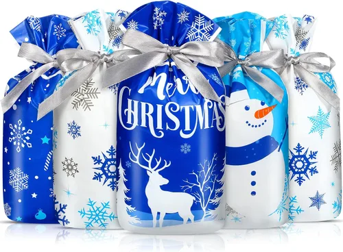 Miniatura 8 de Funrous Bolsas de Favor con Cordón de Navidad Bolsas de Plástico para Dulces y Golosinas de Navidad para Niños Cumpleaños Envoltorio de Aperitivos