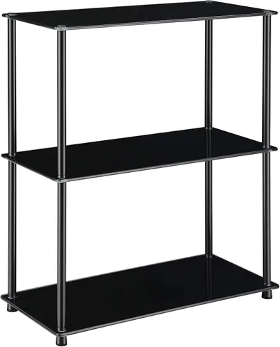 Convenience Concepts Designs2Go - Estantería clásica de vidrio de 3 niveles de 28 pulgadas, estantería moderna de acero inoxidable para sala de