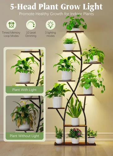 Miniatura 4 de Soporte para plantas de interior con luces de cultivo de 65 pulgadas de alto, estante de plantas iluminado en esquina para cultivo en interiores