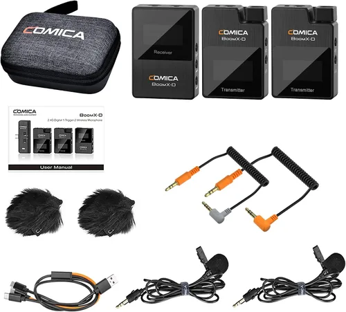 Miniatura 8 de Micrófono lavalier inalámbrico COMICA BoomX-D2 para iPhone, cámara Android, sistema de micrófono de solapa dual con 2 transmisores, rango estable