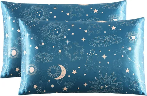 Miniatura 30 de EXQ Home - Funda de almohada de satén para cuidar el cabello y la piel, tamaño estándar, de seda con estampado negro, juego de 2 fundas con cierre