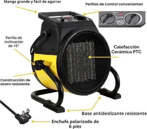 Miniatura 7 de Calentador de aire EUH1465, eléctrico, de Dura Heat, con base pivotante, 5,120 BTU, Amarillo