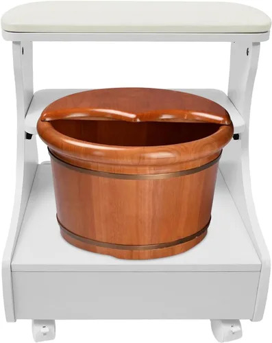 Miniatura 10 de Carrito de baño de pies para mesa de masaje de descanso de pies, carrito moderno para baño de pies, pedicura, reposapiés, taburete con ruedas