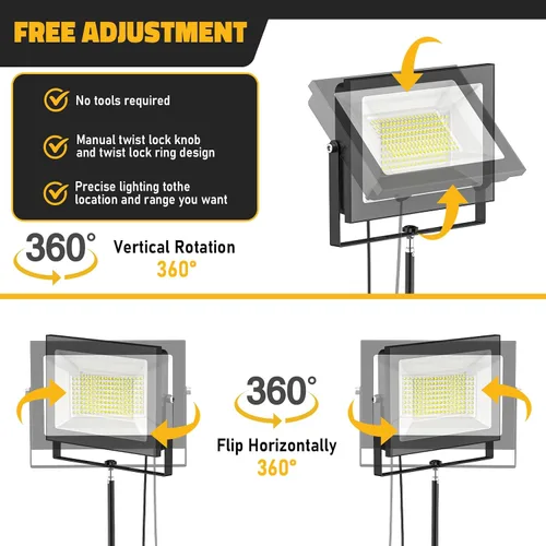 Miniatura 3 de LIVOWALNY 2 Piezas Luces de Trabajo LED con Soporte, 110W 11000 Lúmenes Luz de Trípode Portátil con Cable de 13 Pies, IP65 Impermeable Luz
