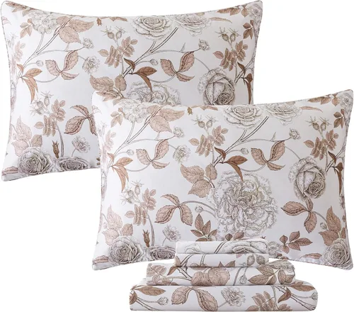 Miniatura 63 de FADFAY Juego de sábanas de rosas blancas, ropa de cama vintage floral de rosas, ropa de cama estilo rústico, 100% algodón egipcio percal, 800 hilos