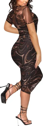 Miniatura 3 de Aro Lora Conjunto sexy de 3 piezas para mujer, de malla transparente, manga larga, mini vestido y camisola