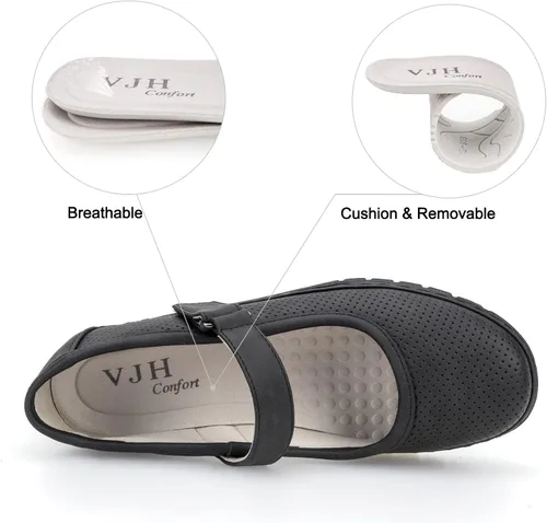 Miniatura 3 de VJH confort Zapatos planos Mary Jane para mujer, transpirables, cómodos, con punta redonda, tacón bajo, sin cordones, ligeros, para caminar
