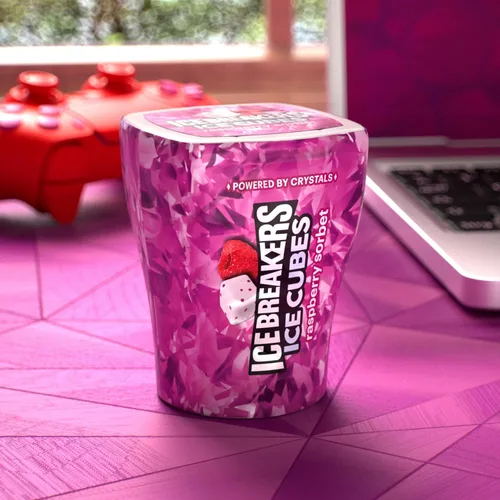 Miniatura 5 de ICE BREAKERS Ice Cubes - Botellas de goma de mascar sin azúcar con sabor a sorbete de frambuesa, 3.24 onzas (6 unidades, 40 piezas)