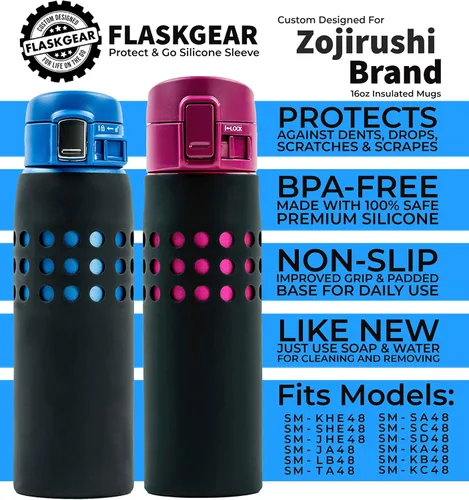 Miniatura 2 de Protect & Go - Funda de silicona compatible con la botella de agua térmica al vacío de la marca Zojirushi (negro, 16 onzas / 0.48 litros)