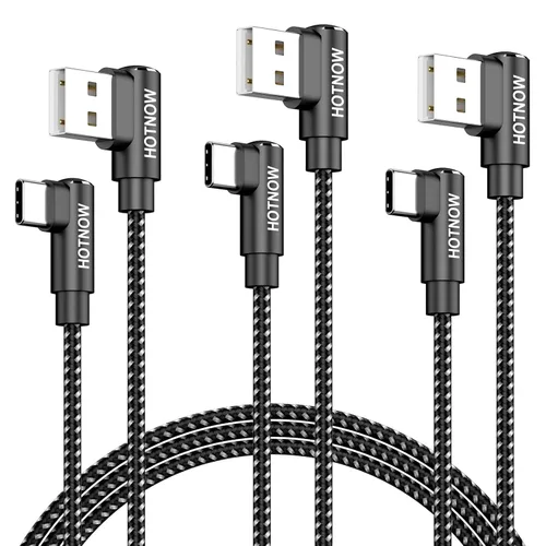 Miniatura 9 de Cable USB C corto de ángulo recto de 0.5 pies, paquete de 3 cables de carga USB C de 6 pulgadas, cable de carga rápida trenzado de nailon