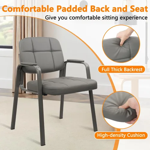 Miniatura 4 de CLATINA Silla de recepción de oficina con reposabrazos acolchado de cuero regenerado, silla ergonómica para sala de espera, vestíbulo, reunión, Gris