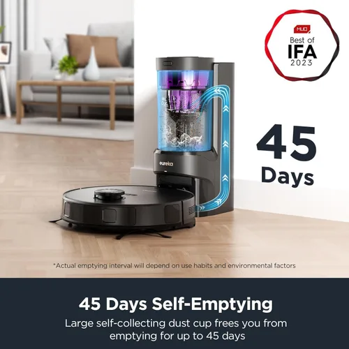 Miniatura 4 de Eureka Aspiradora robot con estación de vaciado automático sin bolsa, aspiradora robótica, capacidad de 45 días, succión de 3000 Pa, navegación
