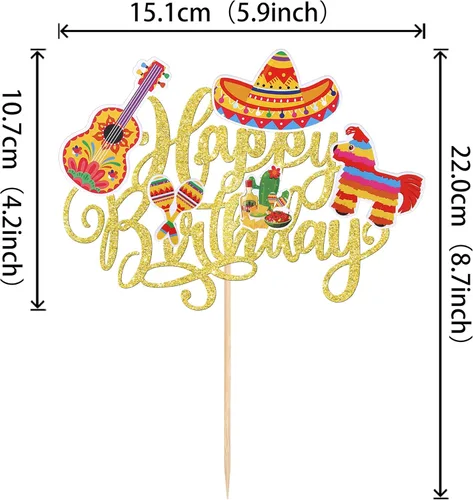 Miniatura 2 de 1 paquete de decoración de pastel de fiesta de cumpleaños para guitarra, cactus y burro, palillos de pimienta para fiesta mexicana, baby shower, 2