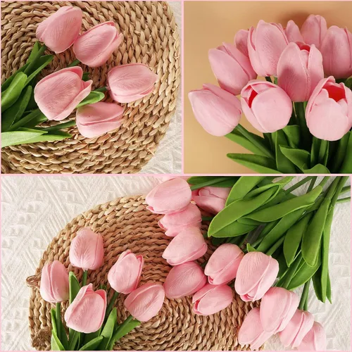 Miniatura 6 de 30 tulipanes reales al tacto, flores de poliuretano, tulipanes artificiales para arreglos de boda, fiesta, Pascua, primavera, hogar, comedor, Rosa