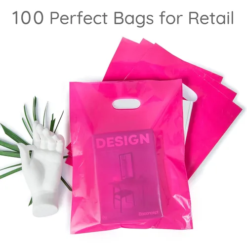 Choice Marts 100 bolsas rosadas para pequeñas empresas de 2 mil, 12 x 15 pulgadas, bolsas de compras al por menor de color rosa brillante con asas