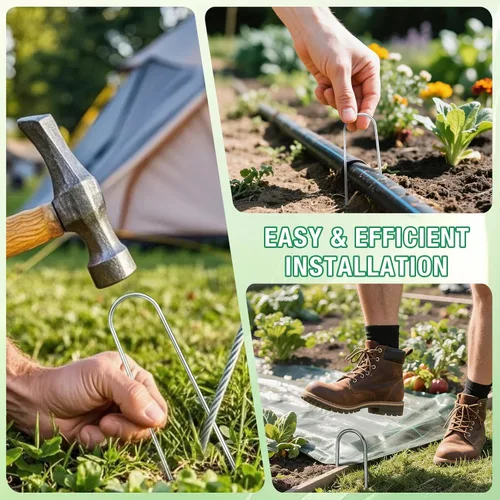 Miniatura 6 de FUIJOL - Paquete de 100 grapas de paisaje de calibre 8, 12 pulgadas, 15, 25, 50, paquete de 100 estacas de paisaje resistentes en forma de U, grapas