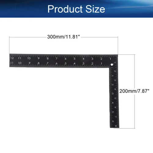 Miniatura 2 de Bettomshin 1 regla cuadrada en forma de L de metal negro, 11.81 x 7.87 pulgadas, pequeña regla cuadrada de medición de acero inoxidable templado