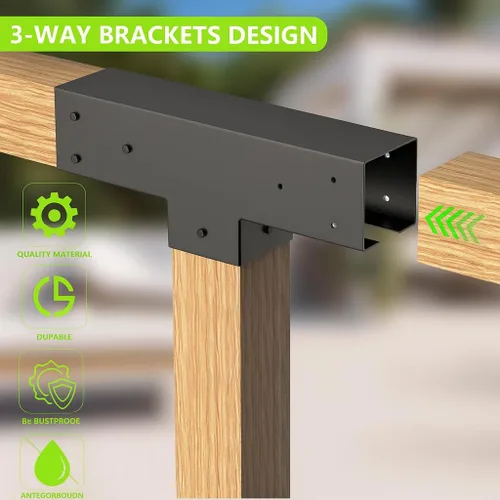 Miniatura 3 de Kit de pérgola para carpintería, 2 piezas, soportes para postes y vigas en T, soportes modulares para pérgola de tamaño modular para madera de 4 x