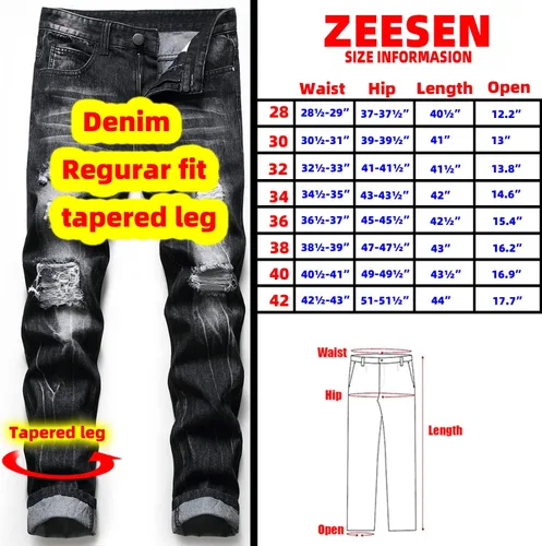 Miniatura 2 de Jeans rasgados para hombre, ajustados, ajuste regular, pierna cónica, desgastados, pantalones de mezclilla para hombre con agujero