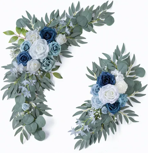 Miniatura 13 de ponatia Flores de Arco de Boda (Paquete de 2), Flores Borgoña y Azul Marino para Decoraciones de Boda, Señales de Bienvenida, Arcos de Boda