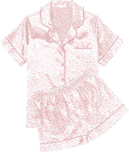 Miniatura 19 de Ekouaer Conjunto de pijama de satén de seda para mujer, suave, de manga corta, con botones, ropa para dormir, camiseta y pantalones cortos, juego