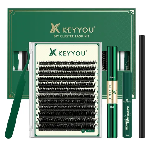 Miniatura 92 de KEYYOU Racimos de pestañas, 96 piezas de extensiones de pestañas DIY, rizado D de 16 mm, negro, realista, no irritante, fácil de colocar en casa