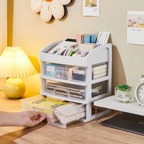 Miniatura 2 de Organizador de escritorio con cajones, organizador de almacenamiento de 3 cajones, cajones de almacenamiento de escritorio para suministros