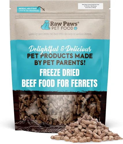 Raw Paws Alimento liofilizado para hurones – Receta de carne de res, 16 onzas – Hecho en Estados Unidos – Dieta de hurones sin granos para hurones