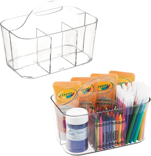 mDesign Organizador portátil de plástico para manualidades, cesta dividida con asa, para manualidades, costura, suministros de arte, capacidad para