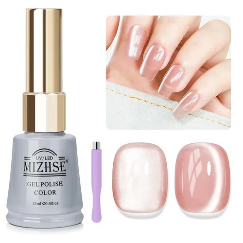 Miniatura 11 de MIZHSE Esmalte de uñas de gel de cristal de gelatina marrón, ojo de gato, 0.4 fl oz, esmalte de gel holográfico con purpurina UV LED, gel magnético