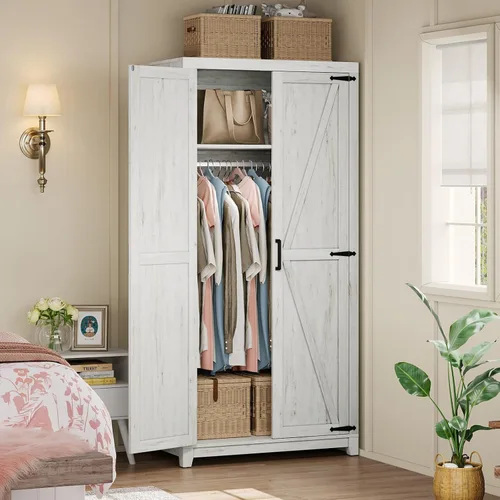 Miniatura 8 de AMERLIFE Armario de granja, clóset con 2 puertas estilo granero, gabinete de almacenamiento de 71" con barra para colgar y estante, almacenamiento