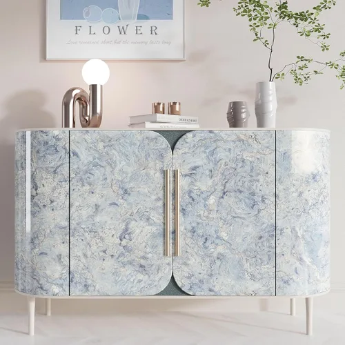 Miniatura 8 de VEELIKE Papel de contacto de mármol azul crema para encimeras, impermeable, para despegar y pegar, papel tapiz de mármol brillante para cocina, 15.7