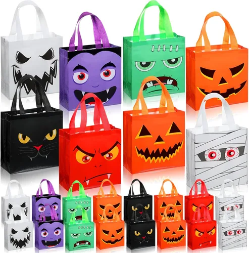 Windyun 48 bolsas no tejidas de Halloween, reutilizables, bolsa de regalo, saco de fantasma, calabaza, fantasma, bolsas multifuncionales con asa