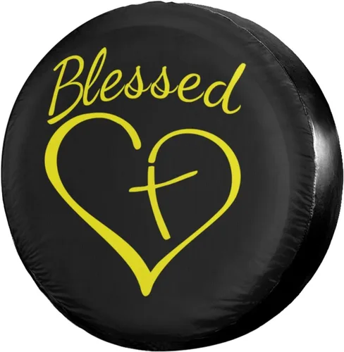 Blessed Heart - Cubierta de neumático de repuesto cruzada a prueba de polvo, para remolques, vehículos recreativos, SUV y muchos vehículos, 17 Negro