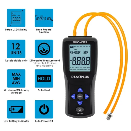 Miniatura 2 de Manómetro digital Manómetro Probador de presión de gas profesional 12 unidades seleccionables Manómetro diferencial Medidor de presión de aire HVAC
