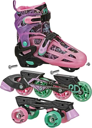 Miniatura 4 de Roller Derby Falcon 2 en 1 Combo Quad y Patines en línea para niños, tamaño ajustable Mariposa