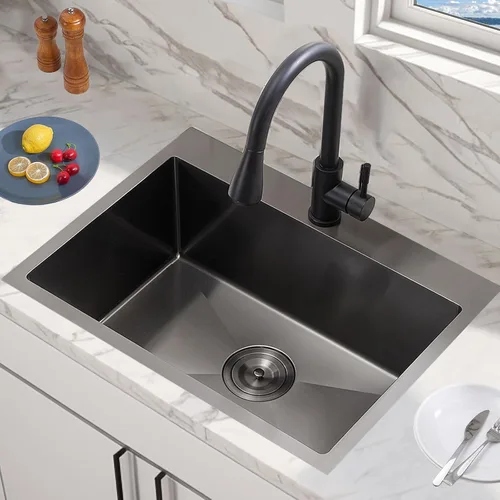 Miniatura 2 de 22x18 Pulgadas Fregadero de Cocina Gunmetal Negro de Montaje Superior, Fregadero de Barra de Cocina RV de 16 Calibre, Fregadero de Barra Húmeda