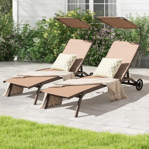 Miniatura 4 de Tangkula Tumbona para patio, reclinable al aire libre con ruedas, toldo ajustable y portavasos, respaldo de 6 niveles, tumbona reclinable de metal