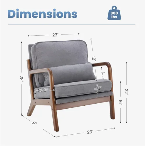 Miniatura 2 de DUMOS Juego de 2 sillas modernas de mediados de siglo, sillas decorativas con brazos y cojín de cintura, sillas de lectura para adultos, silla