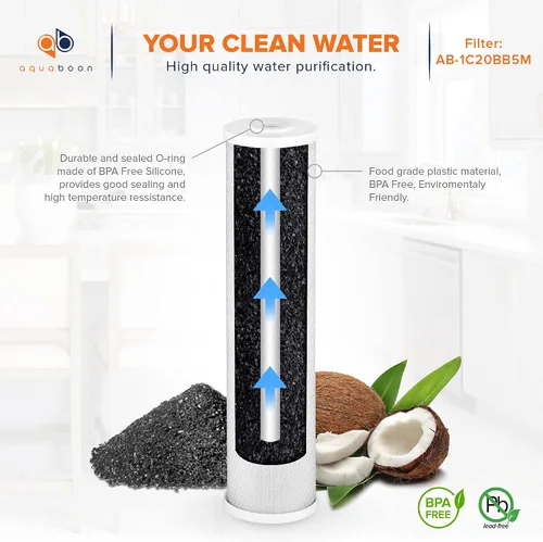 Miniatura 5 de Aquaboon Cartucho de filtro de bloque de carbón de 4.5 x 20 - 5 micrones, filtro de agua para toda la casa, reemplazo, elimina el sabor y los olores