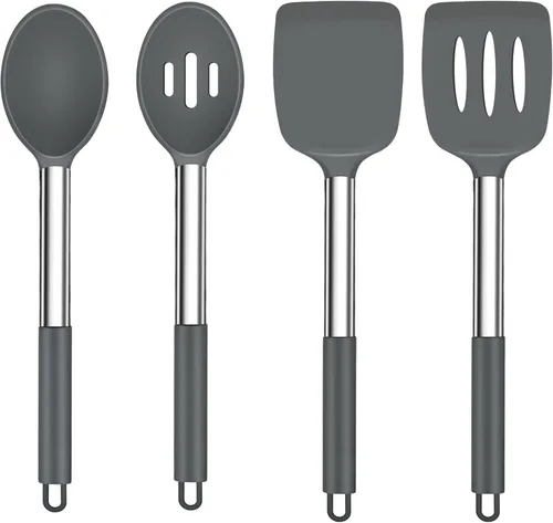 Miniatura 10 de TeamFar Juego de utensilios de cocina, 4 piezas de silicona utensilios de cocina juego de espátulas y cucharas con mango de acero inoxidable