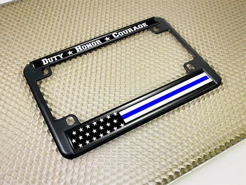 Miniatura 4 de Marco de matrícula de metal para motocicleta con línea azul delgada (rayas) diseño de bandera de Estados Unidos, color negro