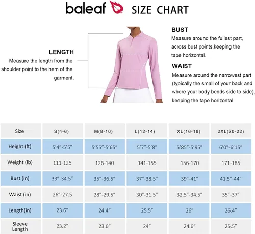 Miniatura 7 de BALEAF Camisetas de manga larga para mujer, tenis y golf, UPF 50+ con cremallera de 14, de secado rápido