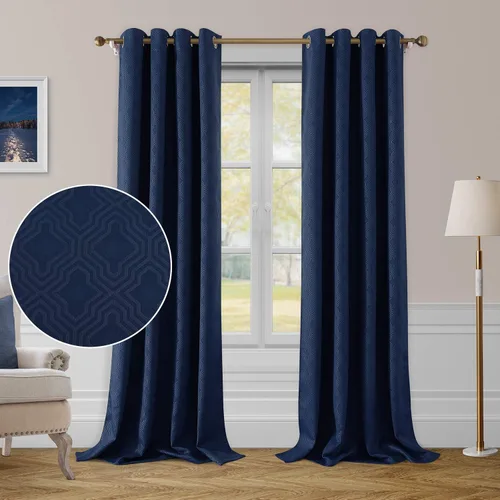Miniatura 14 de HOMEIDEAS Cortinas opacas blancas grisáceas de 52 x 63 pulgadas, diseño geométrico marroquí en relieve, enrejado geográfico, para oscurecer