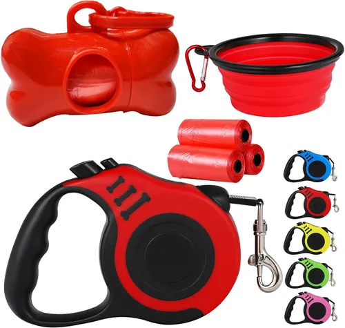Miniatura 7 de Correa retráctil resistente para perros o gatos pequeños, cinta de nailon 360 sin enredos, mango antideslizante, con dispensador de bolsas de basura