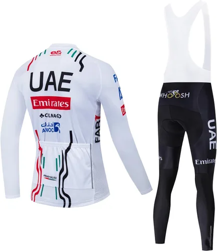 Miniatura 8 de Conjunto de ropa de ciclismo para hombre, manga larga, jersey de ciclismo con cremallera, bolsillo, traje de bicicleta, pantalones con babero de gel