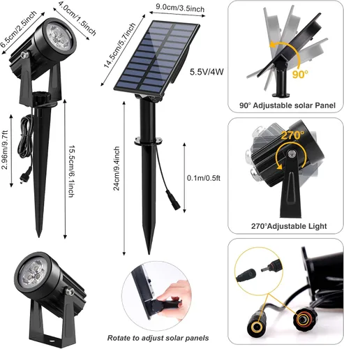Miniatura 3 de Luces solares para exterior, focos de paisaje IP65 impermeables con cable de 3m, luces de pared para exterior con encendido y apagado automático